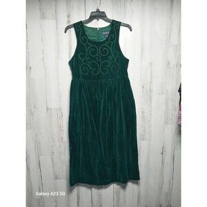 Herman Geist Green Velvet Cotton Sleeveless Tank Dress Size 10